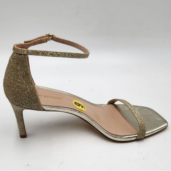*NWOB Stuart Weitzman Nudistcurve Womens gold glitter ankle strap sandals 9M - Picture 6 of 7